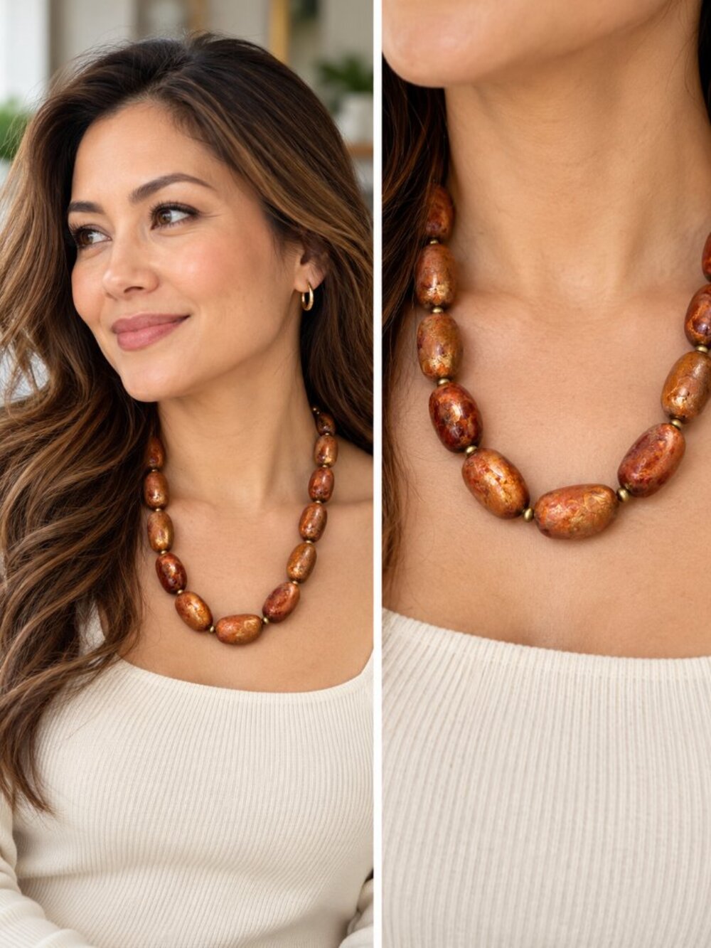 Vintage VCLM Signed Necklace • Victorian Revival Chunky Red Jasper Style Choker